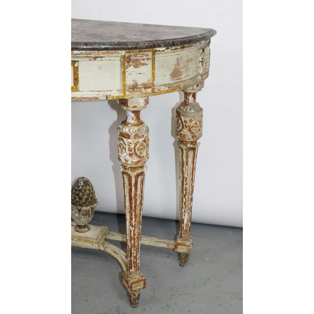 19th Century Louis XVI Style Painted and Parcel-Gilt-Demi-Lune Console Table For Sale In Houston - Image 6 of 7