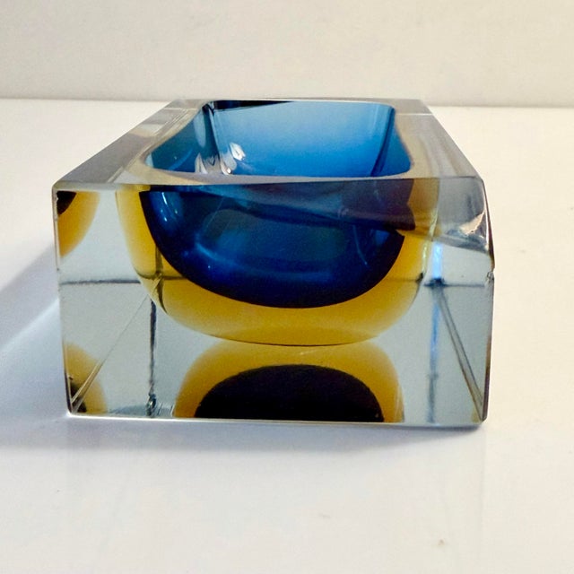 Mid 20th Century 1960s Flavio Poli for Seguso Vetri D’Arte Murano Sommerso Blue & Amber Glass Ashtray For Sale - Image 5 of 11