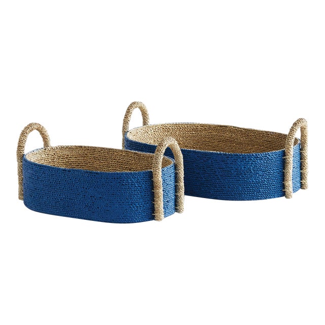 Tiana Seagrass Short Oval Baskets, Set Of 2 For Sale