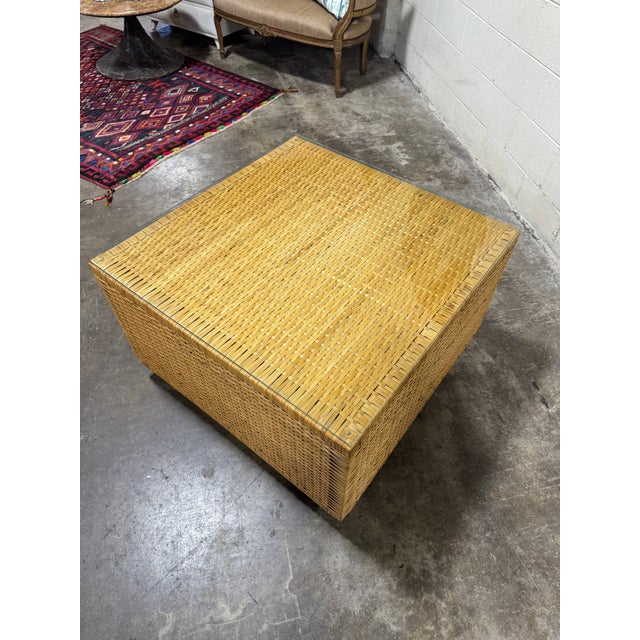 Boho Coastal Wicker Glass Top Cube Coffee Table For Sale - Image 10 of 10