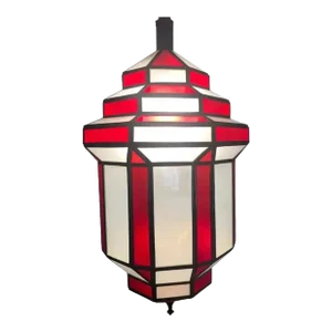 Art Deco Style White Milk and Red Glass Chandelier, Pendant or Lantern