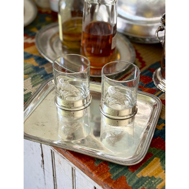 Stunning vintage French hotel-grade silver-plated statement tray. Features authentic French square hallmarks and a heavy,...