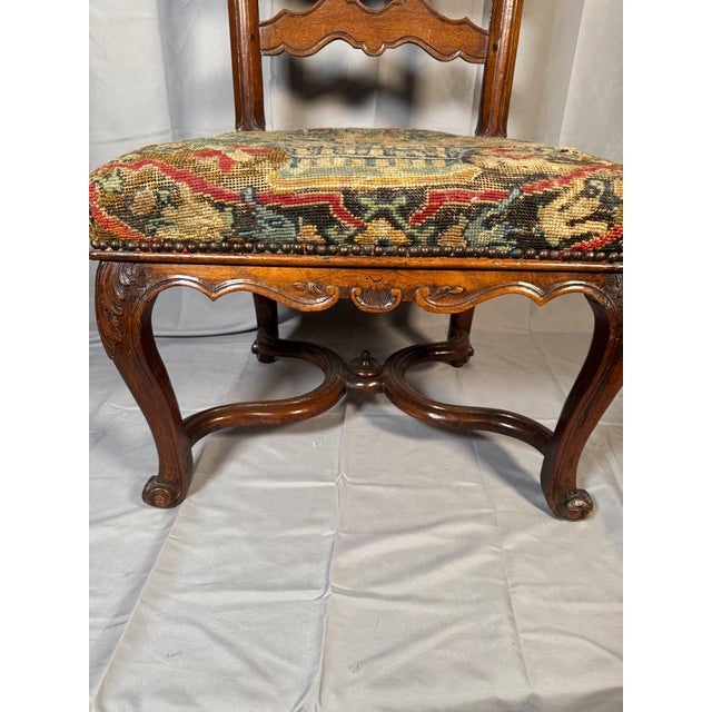 Mid 18th Century French Carved Walnut Side Chair, Régence Taste, Original Needlepoint Seat For Sale - Image 4 of 11