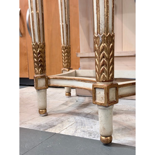 Gemstone Vintage Louis XVI Style Painted Demi Lune Console Table With Gilt Accents For Sale - Image 7 of 8
