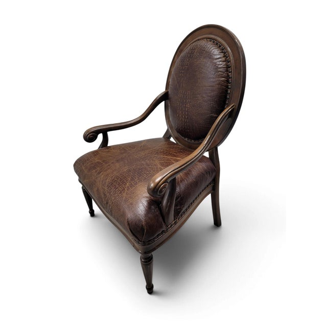 Pair of French Neoclassical Louis XVI Style Alligator-Embossed Leather Armchairs For Sale - Image 4 of 14
