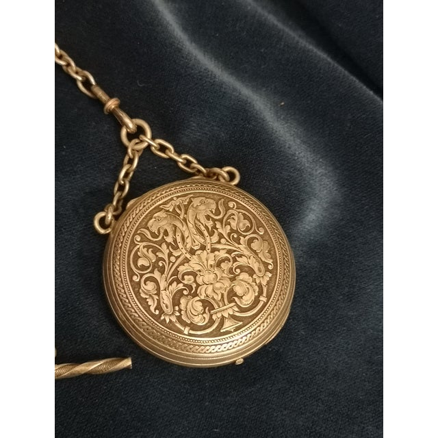 French Sterling Silver Pocket Watch with Chain For Sale - Image 5 of 18
