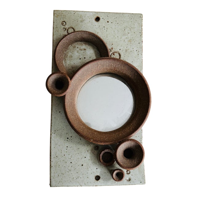 Signed Studio Pottery Wall Mirror Hand Built Ceramic 10 Inch Vertical For Sale
