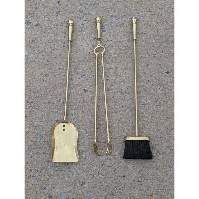Brass Vintage Ball Head Brass Fireplace Tools Set - Set of 4 For Sale - Image 8 of 8