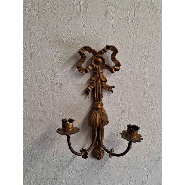 Antique Wall Candlestick in Gold-Colored Spruce Wood and Metal, 1900s For Sale - Image 4 of 6