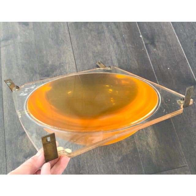 Vintage Space Age Amber Lucite 13 Inch Bubble Dome Wall Sculpture Pop Art Panel For Sale - Image 4 of 13
