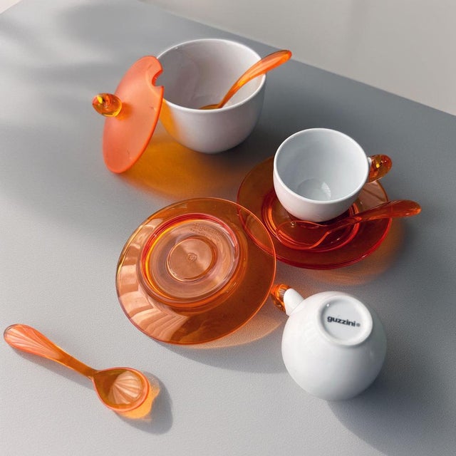 Feeling Espresso Set in Porcelain and Acrylic Plastic from Guzzini, 1980s, Set of 8, in Flawless conditions. Designed 1980...