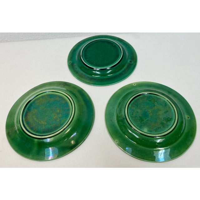 Green Gorgeous Set of 3 Green Antique Majolica Salad / Dessert Plates With Grape Leaves From England For Sale - Image 8 of 10