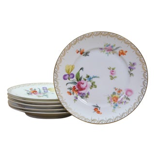 Vintage Rosenthal Meissen White Porcelain Dessert Plates Set Floral & Gold - Set of 6 For Sale