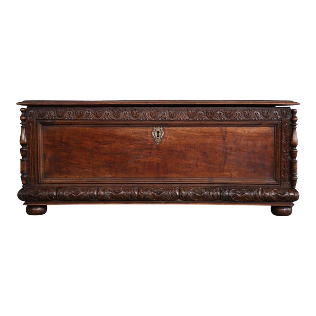 17th Century French Carved Trunk For Sale