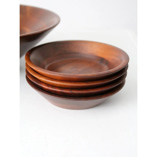 Brown Mid-Century Walnut Serving Bowl Set of 5 For Sale - Image 8 of 12
