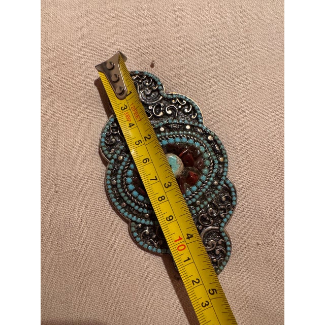Vintage Heavy Brass Buckle With Turquoise & Inset Stones, Used -Great Shape For Sale - Image 12 of 12