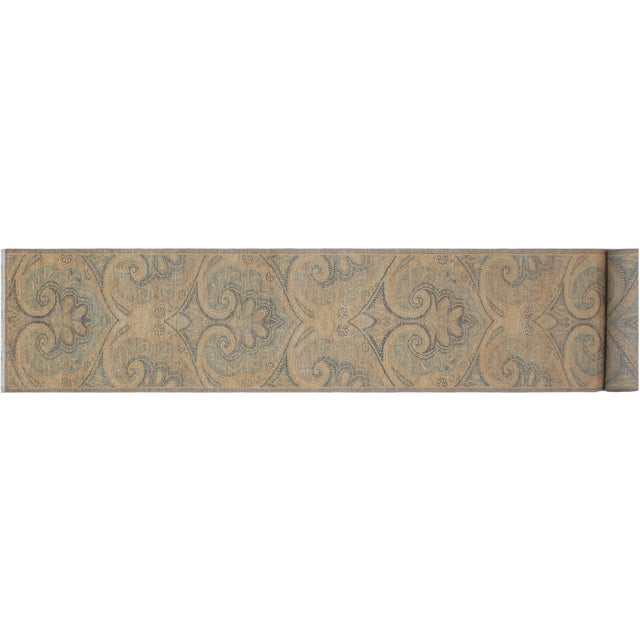 Boho Chic Ziegler Grey/Blue Wool Runner Rug- 2'7'' X 19'2'' For Sale - Image 9 of 10