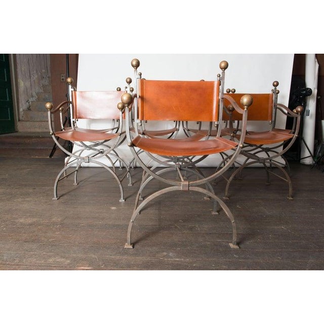 Mid 20th Century Mid 20th Century Italian Steel and Leather Curule Chairs - Set of 8 For Sale - Image 5 of 13
