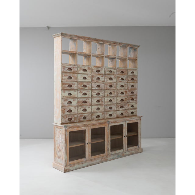 French Mid 20th Century French Wood Patinated Apothecary Cabinet with Glass Doors For Sale - Image 3 of 18