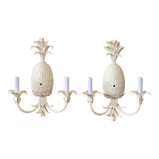 Vintage Coastal Regency Pineapple Tole Chandelier Sconces-Pair For Sale