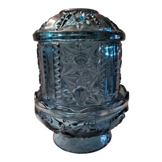 1960's Indiana Glass Colonial Blue Stars & Bars Fairy Lamp For Sale