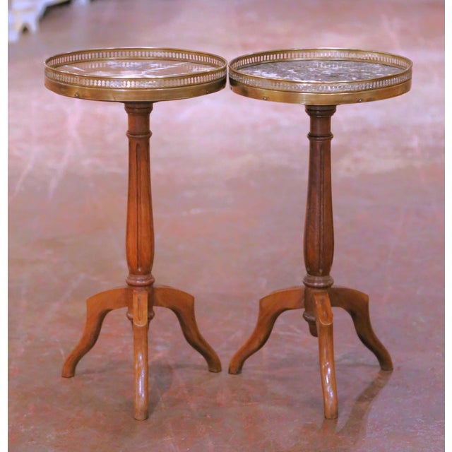 French Early 20th Century French Napoleon III Walnut Martini Tables With Marble Tops For Sale - Image 3 of 9