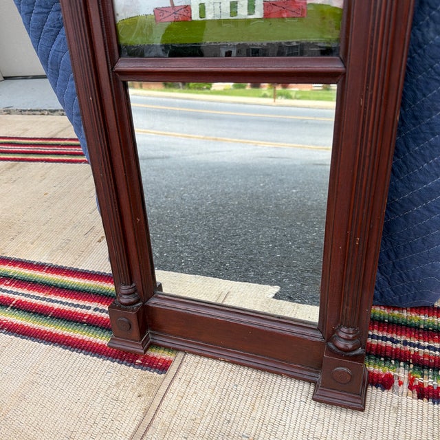 Farmhouse Antique Pennsylvania Country Federal Two-Part Hall Mirror With Reverse Painted Églomisé Panel, Circa 1820s For Sale - Image 3 of 12