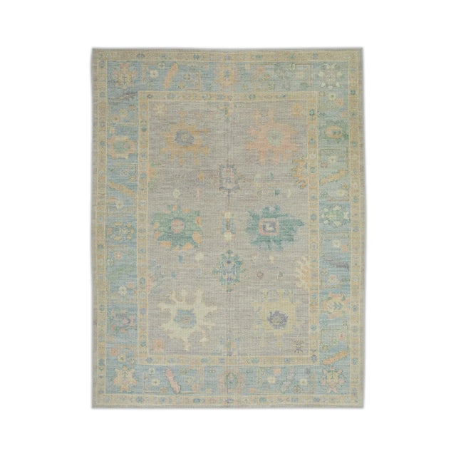 Textile Early 21st Century Blue Multicolor Floral Design Handwoven Wool Turkish Oushak Rug 5'4" X 6'9" For Sale - Image 7 of 7