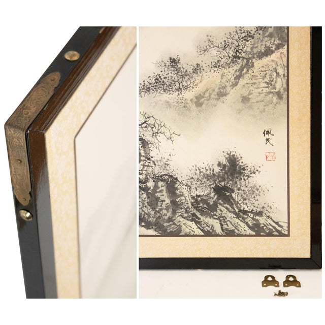1970s Ming Dynasty Style Monochrome Screen "Landscape With Mountains" For Sale - Image 15 of 17