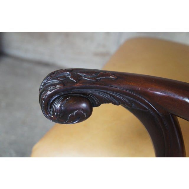 Wood Antique 19th C English Chippendale Arm Chair Carved Mahogany Leather Ball Claw For Sale - Image 7 of 13