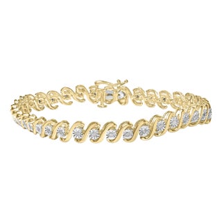 14K Yellow Gold Plated .925 Sterling Silver 1/2 Cttw Round Miracle-Set Diamond S-Curve Tennis Bracelet (I-J Color, I3 Clarity) - 7" For Sale