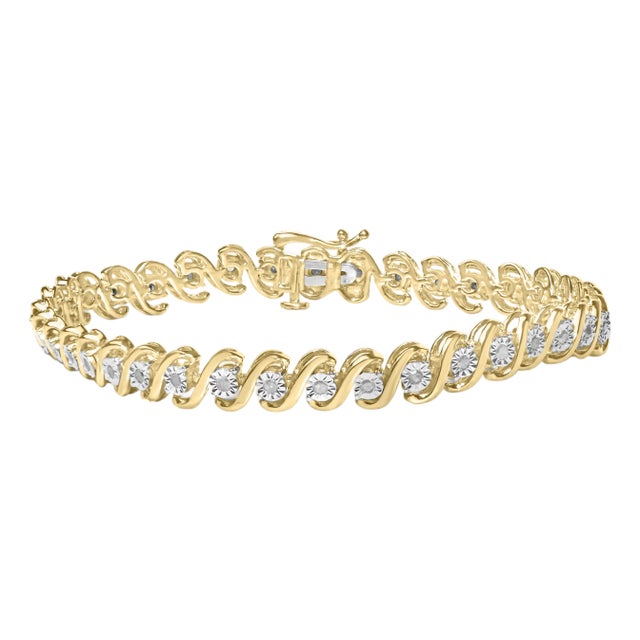 14K Yellow Gold Plated .925 Sterling Silver 1/2 Cttw Round Miracle-Set Diamond S-Curve Tennis Bracelet (I-J Color, I3 Clarity) - 7" For Sale