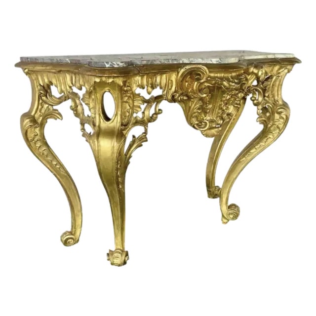 French Louis XV Style Giltwood Console Table With Marble Top For Sale