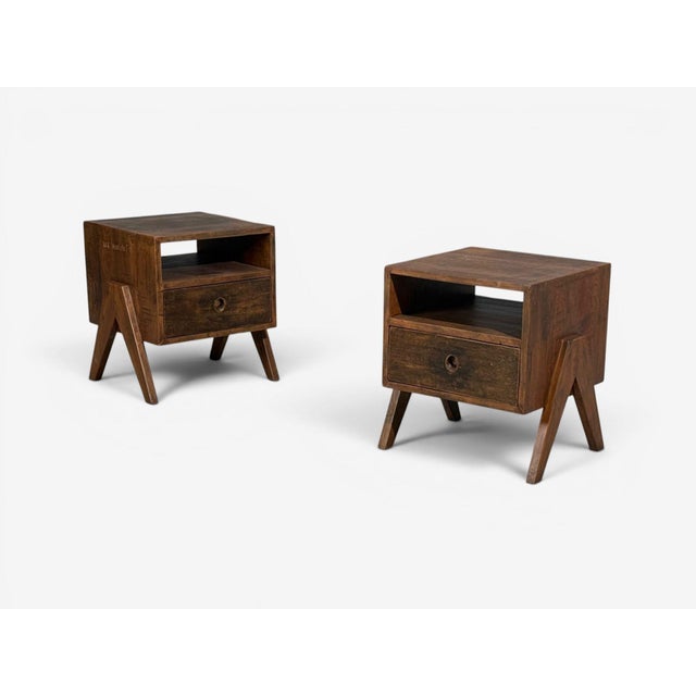 Pierre Jeanneret, French Mid-Century Modern, Bedside Tables or Nightstands, Teak, Chandigarh, India c. 1960s Rare example...