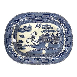 Antique 19th Century English Transfer Pearlware Blue Willow Serving Platter For Sale