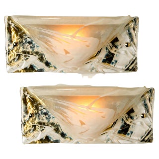 Murano Brass and Glass Wall Lights from Hillebrand, 1975, Set of 2 For Sale
