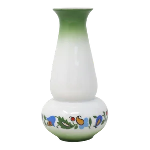 1950's Floral Green and White Porcelain Vase by Lubiana Poland
