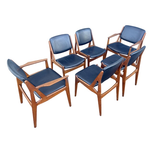 Mid Century Danish Ella Chairs in Teak Attributed to Arne Vodder for Vamo Sønderborg, 1960s, Set of 6 For Sale