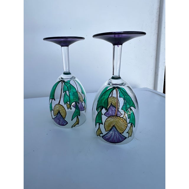 Late 20th Century Late 20th Century Painted French Wine Glasses With Scottish Thistle -Pair of 2 For Sale - Image 5 of 6