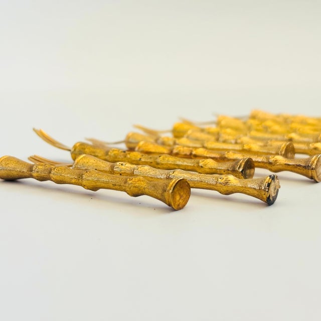 Gold Vintage Golden Bamboo Cocktail Forks - Set of 11 For Sale - Image 8 of 9