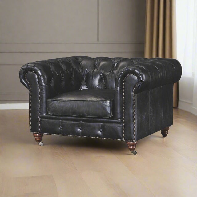 2020s Century Chesterfield Arm Chair - Slate Leather For Sale - Image 5 of 7