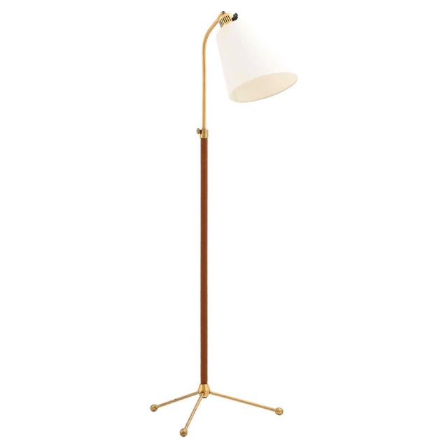 Brown Brass and Leather Floor Lamp by Hans Bergström for Ateljé Lyktan, 1940s For Sale - Image 8 of 8