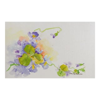 Tiny Vintage Violets Watercolor Painting For Sale