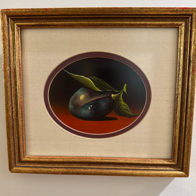 Charming vintage set of four Gallery Prints Ltd. still-life pictures, featuring colorful fruit and vegetable studies in...