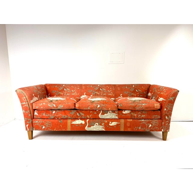 Mid-Century Modern 1940's Danish Sofa Upholstered in Vintage Designer Swan Upholstery For Sale - Image 3 of 12
