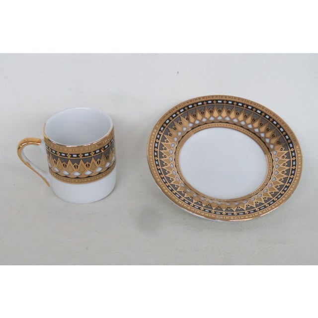 Late 20th Century Yamasen Japan Fine Porcelain Espresso Cup and Saucer 2pc Set Gold Plated For Sale - Image 4 of 12