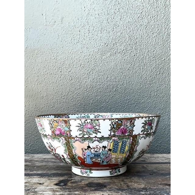 Vintage Asian Rose Famile Centerpiece Bowl For Sale In West Palm - Image 6 of 12