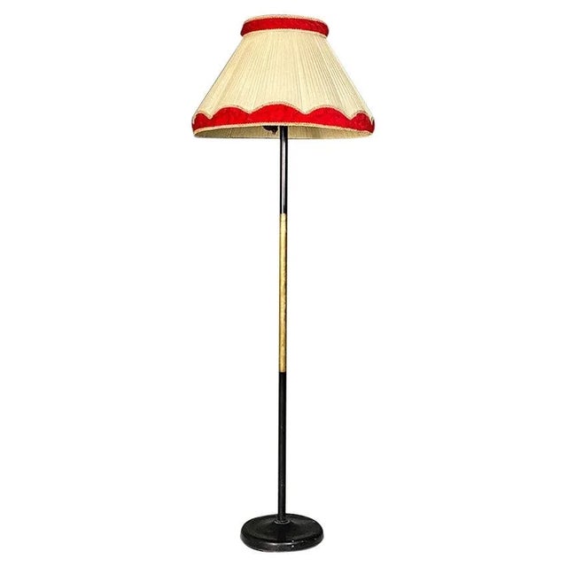 Mid-Century Italian Modern Metal and Brass Floor Lamp with Beige and Red Fabric Shade, 1940 For Sale - Image 12 of 12
