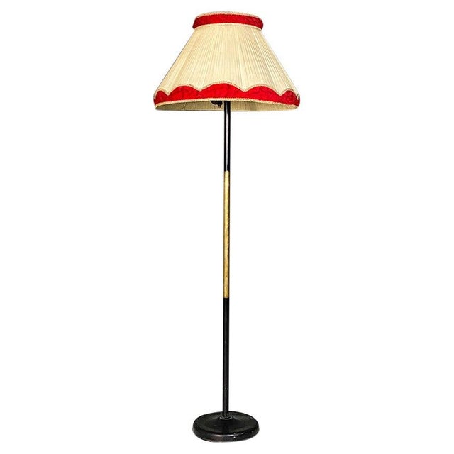 Mid-Century Italian Modern Metal Brass and Beige and Red Fabric Floor Lamp, 1940 For Sale - Image 12 of 12