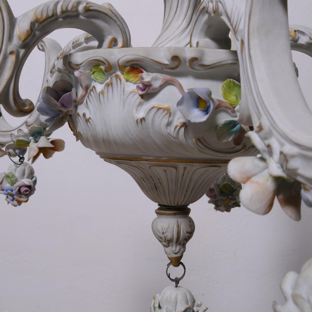 5-Arm Capodimonte Chandelier with Floral Decor, 1960s For Sale - Image 14 of 17
